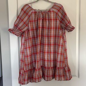Madewell Plaid Ruffle XL Hero Plaid Popover dress w ruffle sleeve cotton blend